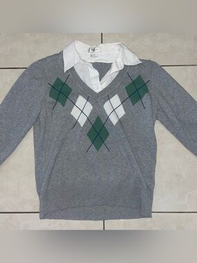 Argyle Sweater with Attached Collar